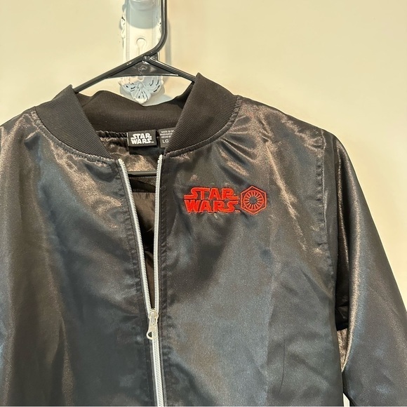 Star Wars Satin Jacket Tie Fighter Full Zip Bomber Jacket Stitch Logo Youth XL - Picture 3 of 13